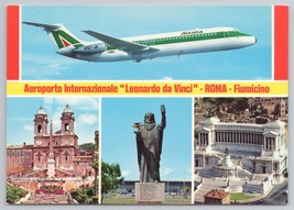 Rome Italy Leonardo Da Vinci Airport And City Landmarks Vintage Postcard - £10.79 GBP