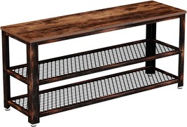 Storage Entry Bench With Mesh Shelves And Wood Seat, Rustic Foyer, Rustic Brown. - $77.92