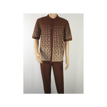 Men Silversilk 2pc walking leisure suit Italian woven knits 3115 Brown Beige image 2