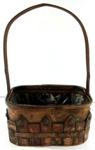 Copper and Wood Basket Planter w/Picket Fence Motif  - Lined - Some Patina - £10.89 GBP