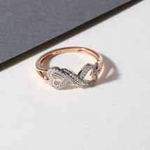 10K Rose Gold 0.12Ct TW Diamond Double Heart Fashion Ring - £199.83 GBP