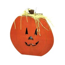 Wooden Jack O Lantern Pumpkin Light 12 Inch Halloween Rustic Fall Decor - $14.83