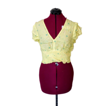 Abound Crop Top Yellow Asterisk Floral Women Smocked Waist V Neck Size Medium - £12.45 GBP
