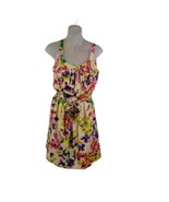 Express Dress Floral Knee Length Belted Sundress Womens Sz M  Ruffle Bib Pockets - £19.06 GBP