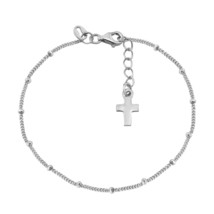 Dangling Rosary Mini Cross Basic Bead Link Sterling Silver Bracelet - £12.85 GBP