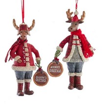 Kurt Adler Moose Lodge Seasons Greets Moose  Lodge Cabin Boy Girl Set - $16.96