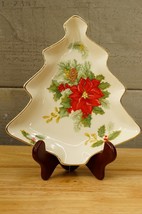 Mikasa China Porcelain NOS Christmas Tree Candy Dish Holly &amp; Poinsettia Flowers - £16.54 GBP