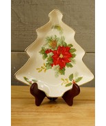 Mikasa China Porcelain NOS Christmas Tree Candy Dish Holly &amp; Poinsettia ... - £16.23 GBP