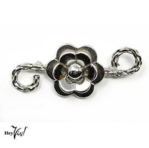 Vintage  Monet Floral Pin Silver Curls &amp; Flower Marked Signed 2.25&quot; Long... - £15.64 GBP