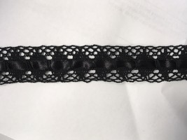 2 yards of black crochet clunny with insert of black ribbon lace trim 1&quot;w - $1.25