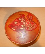 Lovely vintage wooden round box w/ hand painted fish marked &quot;Original by... - $465.79 MXN
