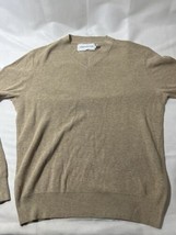 Calvin Klein Women’s Sweater Tan Ribbed V-Neck Size Medium Long Sleeve Cotton - £11.87 GBP