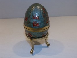 Vintage Brass Enamel Cloisonne Egg w/ Gatco Stand Trinket Box - £36.72 GBP