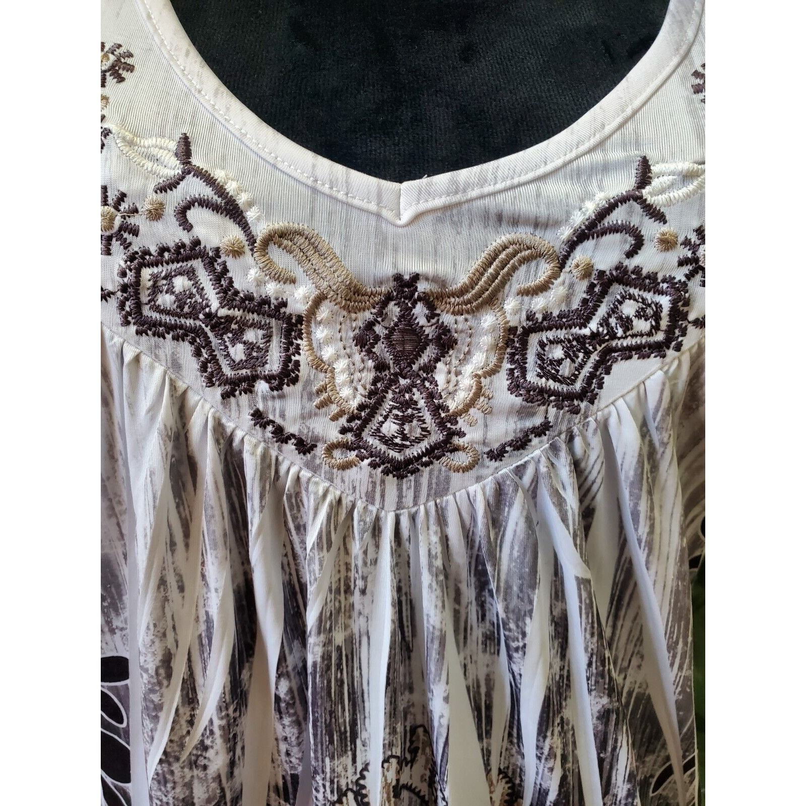 One World Women's White & Black Polyester V-Neck Sleeveless Casual Top Blouse L Item image 4