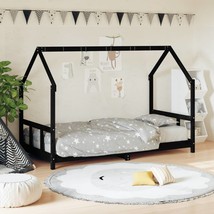 Kids Bed Frame Black 90x200 cm Solid Wood Pine - $118.99