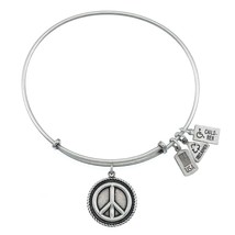 Wind &amp; Fire Peace Charm Silver Bangle Bracelet #209S - £10.22 GBP