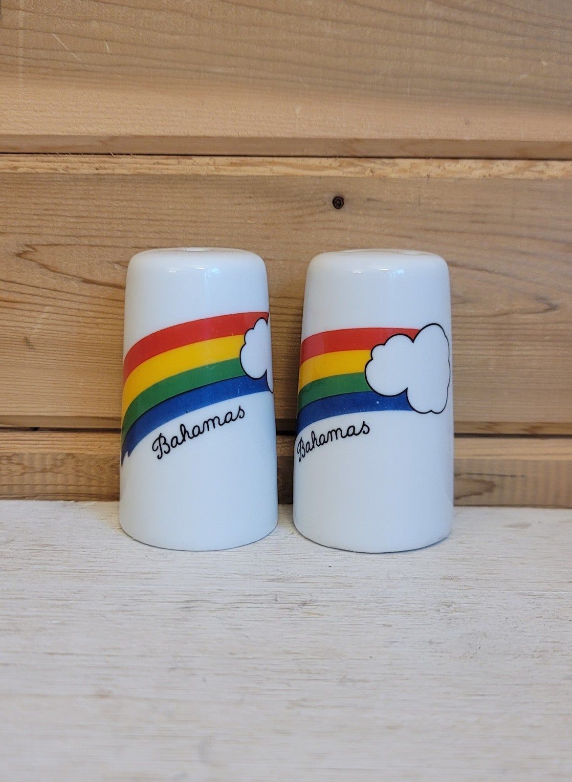Primary image for 1970s Vintage Bahamas Salt and Pepper Shakers Rainbow Ceramic