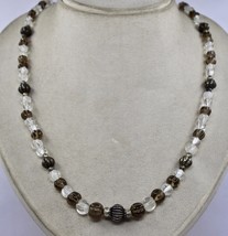 Estate Smoky &amp; Crystal Quartz 925 Sterling Silver Beads 25&quot;LONG Fashion Necklace - £60.52 GBP