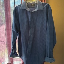 Calvin Klein Shirt Men Size Large Slim Fit Blue Black Check Long Sleeve - $337.44 MXN