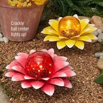 Solar Gazing Globe Ball Flower Crackle Glass Pathway Garden Yard Decor 2 Colors - £15.61 GBP+