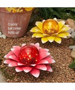 Solar Gazing Globe Ball Flower Crackle Glass Pathway Garden Yard Decor 2... - $372.27 MXN+