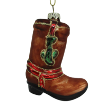 Glass Glitter Cactus COWBOY BOOT Western Christmas Tree Ornament Brown Green Red - £10.27 GBP