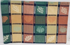 SET OF 3 SAME FABRIC COTTON PLACEMATS 12&quot;x18&quot;, FRUITS &amp; LEAVES IN SQUARE... - £12.50 GBP