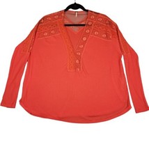 Free People Womens Small Top Lola Lace Orange Shirt Floral Long Sleeve Boho - £11.37 GBP