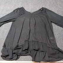 Living Doll Los Angelas Shirt Women Plus 2X Black Lace Shoulder Trim Flowy - £10.99 GBP