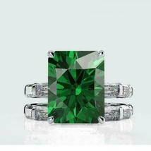 1.35Ct Simulated Emerald  Bridal Ring Set Womens 14K White Gold Plated Silver - £116.51 GBP