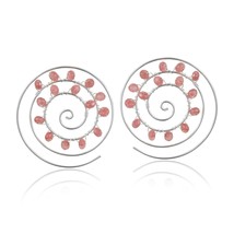 Bohemian Red Kunzite Stone Beads Spiral Pierce Hoop Sterling Silver Earrings - £35.60 GBP