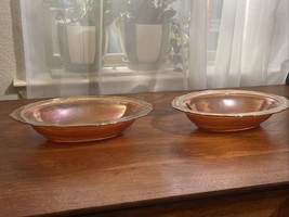 Lot Of 2 Jeannette Marigold Iridescent Carnival Glass Oval Serving Bowl Dish 10” - £9.04 GBP