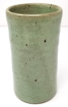 Green Washed Distressed Pottery Vase Clay 1970 Signed Moss Spotted Vintage - $23.70