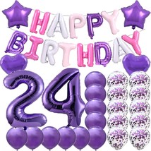 Sweet 24Th Birthday Decorations Party Supplies,Purple Number 24 Balloons,24Th Fo - $22.99