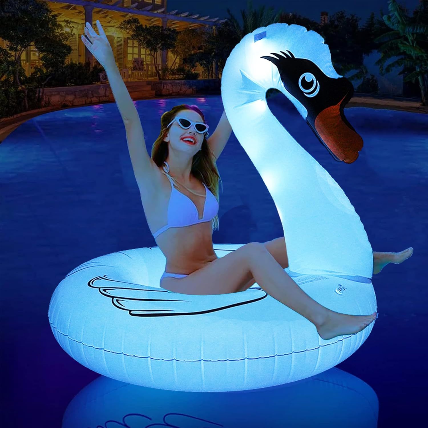 Inflatable Swan Pool Float With Colorful Lights, Led Color Changing Swan... - $30.99