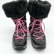 BearPaw Meredith Youth 4 Snow Boot Black Pink Embroidered Hearts Winter  - £25.37 GBP