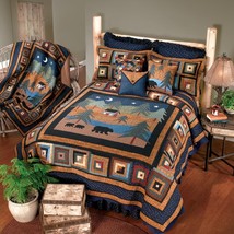 Donna Sharp Midnight Bear Quilted Cotton King 3-Piece Quilt Set Lodge Cabin New - £362.46 GBP