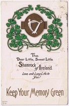 Holiday Postcard Embossed St Patrick&#39;s Shamrock Of Ireland Keep Memory Green - £1.69 GBP