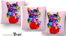 Clovleaf Cat Pink, Throw Pillow Cushion Cover Pillow Case 17 x 17&quot; Pack of 3 - £14.30 GBP