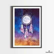 Premium Art Print Full Moon Dreamcatcher in Watercolors, by Dreamframer Art - £30.65 GBP+