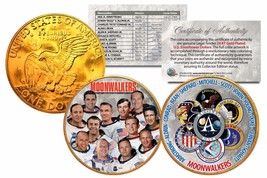 MOONWALKERS Apollo NASA Astronauts IKE Dollars 2-Coin Set 24K Gold Plate... - £14.90 GBP