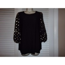 By Design black jersey knit top 3/4 gold foil dot sleeves L Avant garde - $12.60