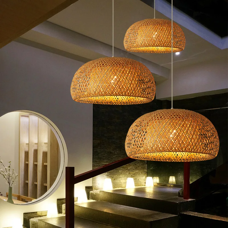 Bamboo Weaving Pendant Lamp 30cm Hanging E27 Ceiling Light Chandelier Fi... - $38.04+