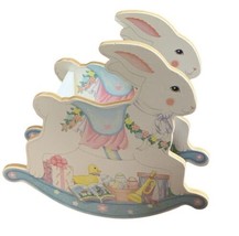 Vintage Rocking Bunny Rabbit Wooden Decoration Candy Holder 4.5” Nursery... - $13.85