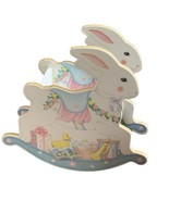 Vintage Rocking Bunny Rabbit Wooden Decoration Candy Holder 4.5” Nursery... - £10.89 GBP