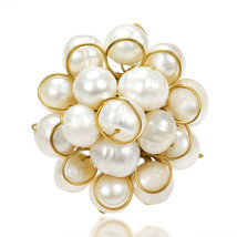 Unique Round Front Cluster White Pearl Organic Ring - £13.52 GBP