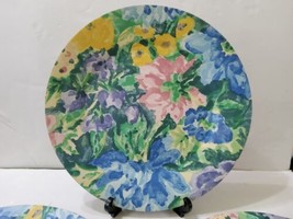 3 Floral Serving Tray Plates Round 13&#39;&#39; Drulane New York USA Pastels  - $27.71