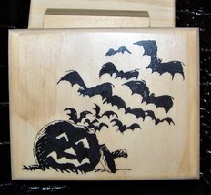 Bat Pumpkin Halloween New Mounted Rubber Art Stamp - $10.00