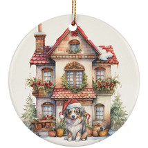 Australian Shepherd Dog Santa Hat &amp; Vintage Home Christmas Ornament Ceramic Gift - £11.83 GBP