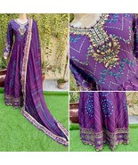 Pakistani Purple Long Maxi Style Embroidered Sequins Grip Dress,S - $215.96 CAD